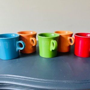Fiestaware Mugs Set of 5 Ring Handle 8 OZ Red Blue Green Orange Homer Laughlin